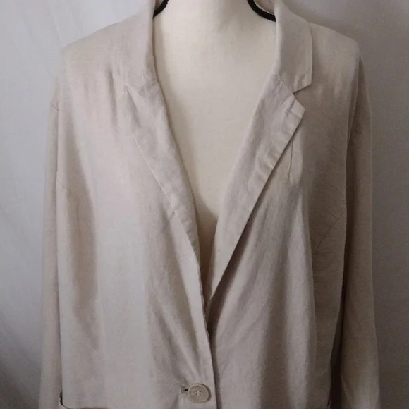 AVENUE WOMEN OVERSIZED DOUBLE BREASTED BLAZER LINEN BLEND - Picture 2 of 11